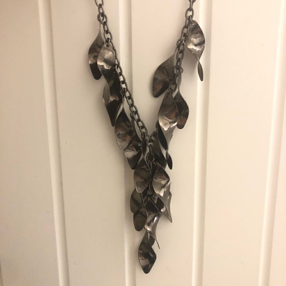 Gun metal gray dangle silver chain Necklace